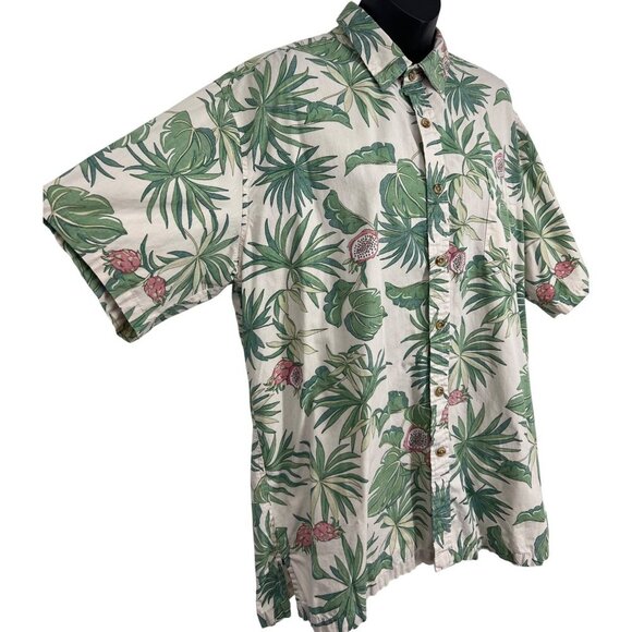 Cooke Street Honolulu Men Aloha Hawaiian Shirt Large L Green Dragon Fruit EUC - Picture 3 of 7